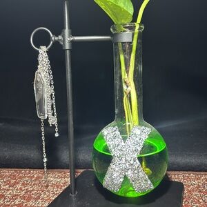 Green Potion Plant Holder with Silver Accents chemical x propagating vase spooky
